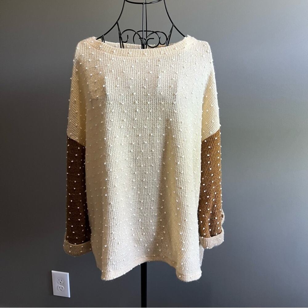 Blu Pepper Textured Polka Dot Cream Lightweight Sweater